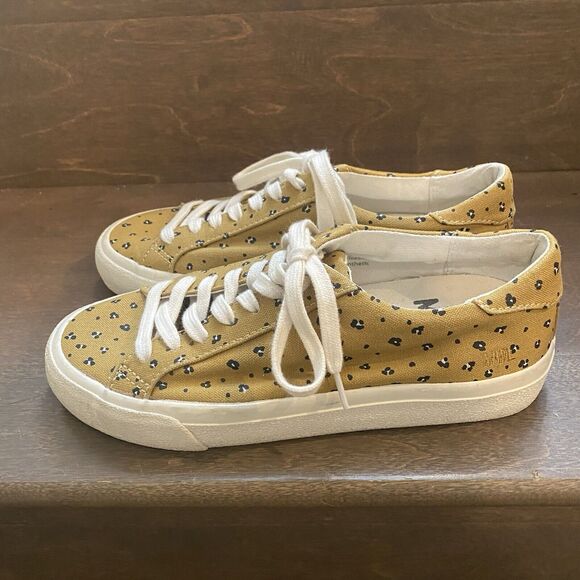 Madewell Sidewalk Sneakers Women 5.5 Tan Leopard Canvas Low Top Lace Up - Picture 2 of 10